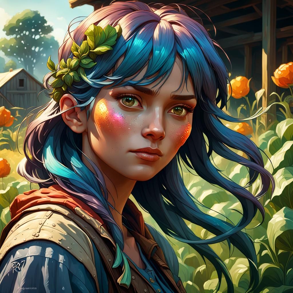 Detailed Farm Portrait in Art Nouveau Style