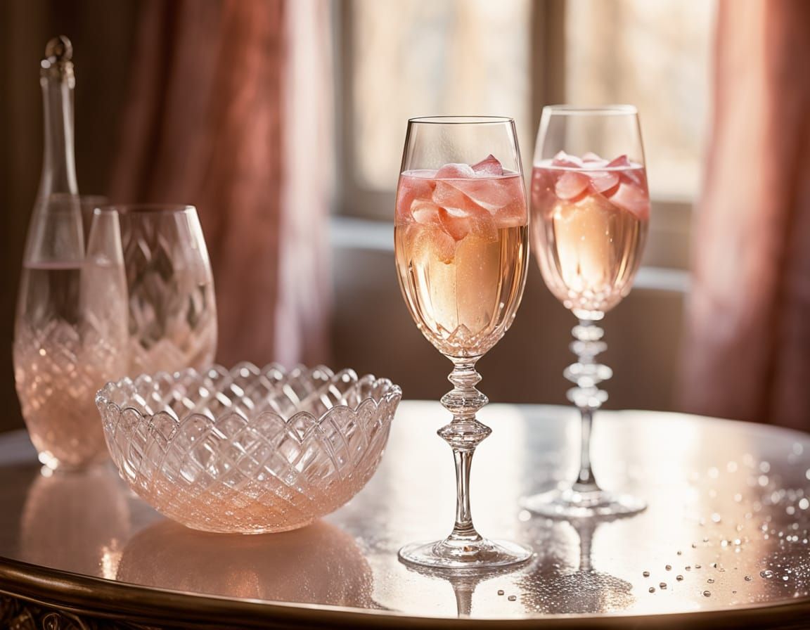 Elegant Pink Champagne Still Life in Impressionist Style
