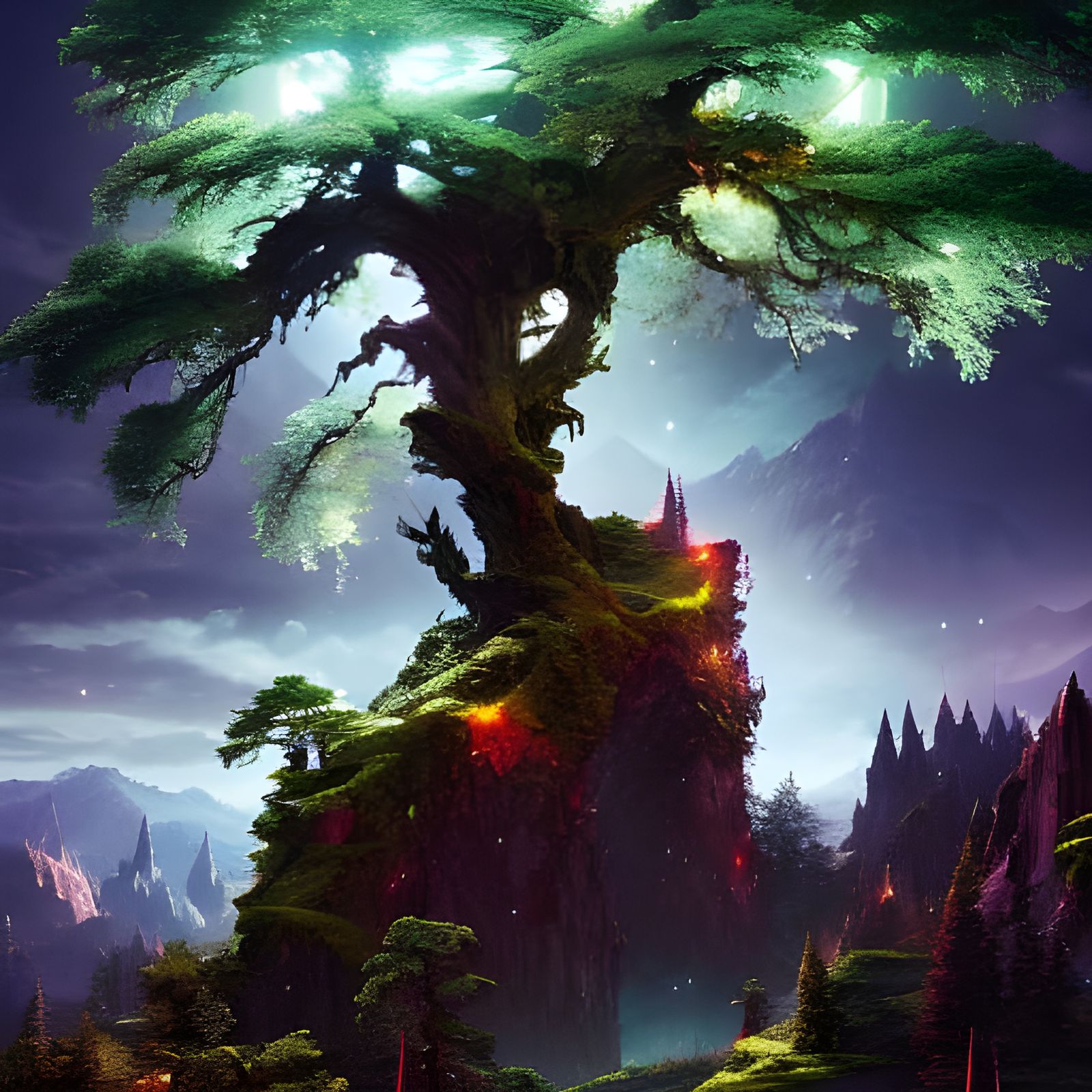 Majestic Mountain Castle with Griffin: Digital Illustration