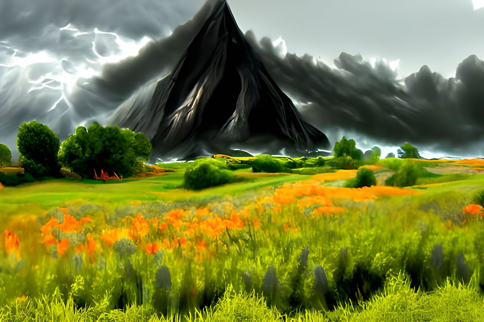 Epic Mountain Meadow Landscape in Digital Art Style