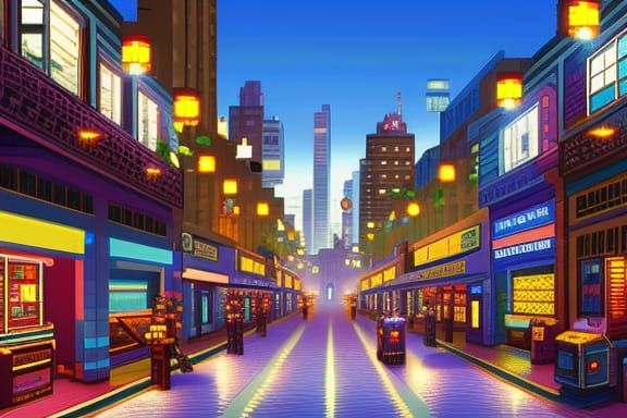 Pixel Art City Arcade with Fantastic Lighting