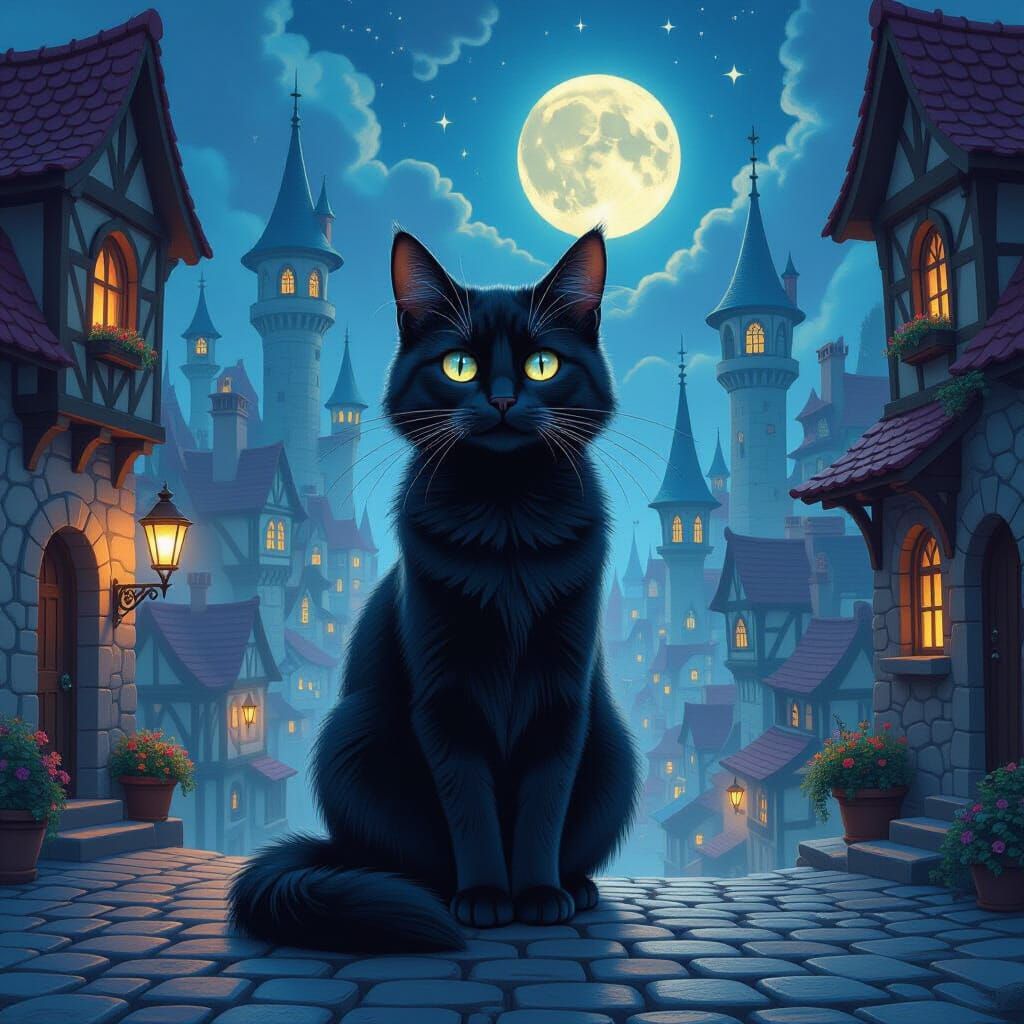 Enchanted Galaxy-Eyed Cat in Floating City