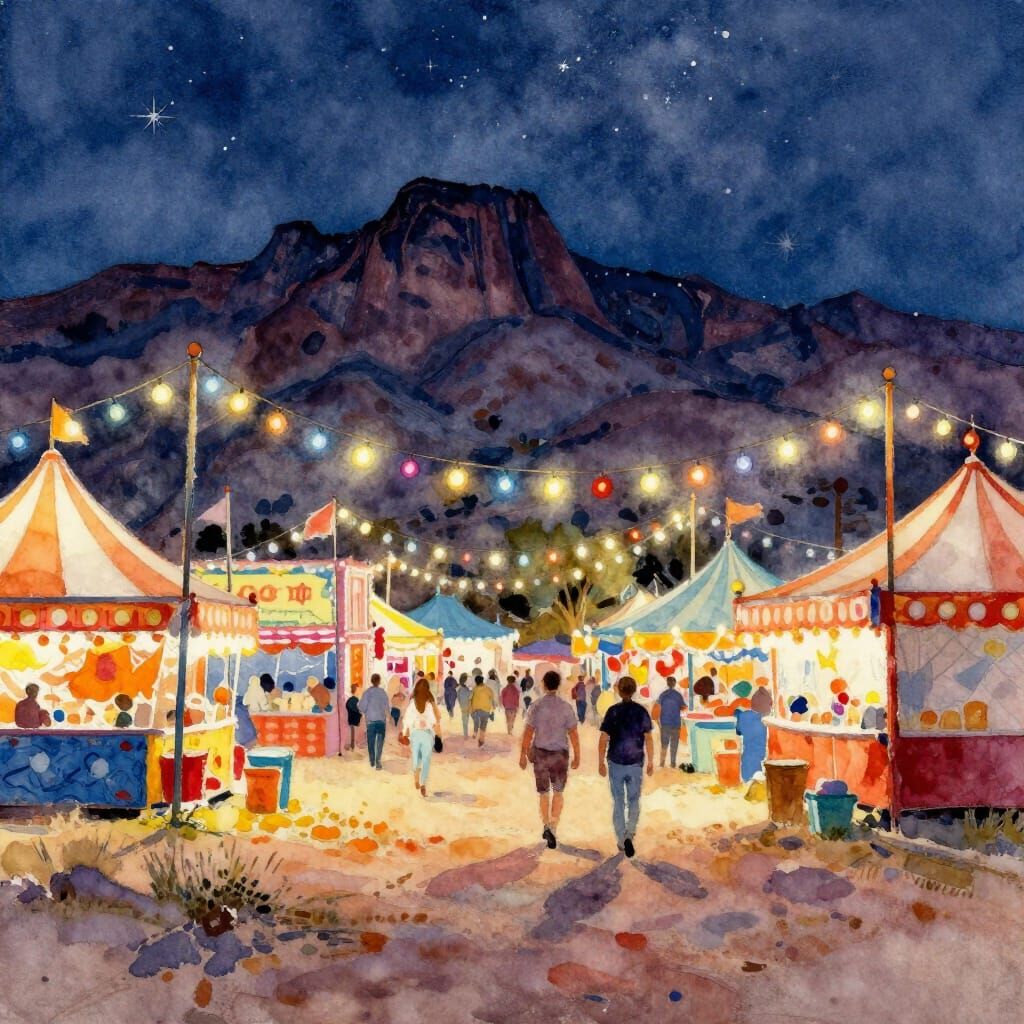 Desert Carnival at Night Watercolor Painting