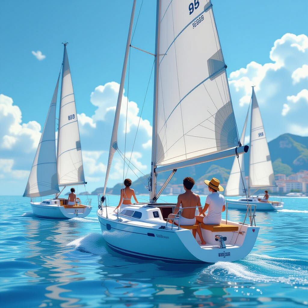 Sailboats on Italian Coast in 3D Anime Style