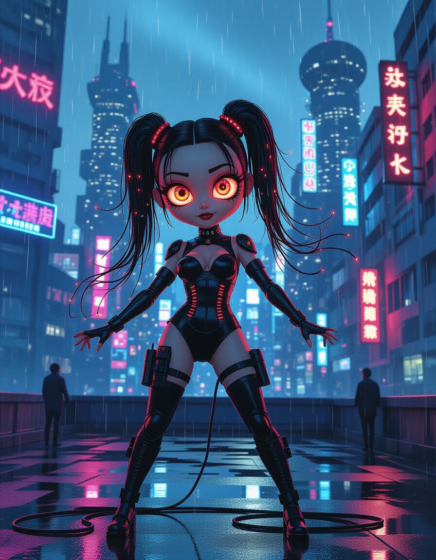 Robotic Woman in Atomic Punk Dreamscape