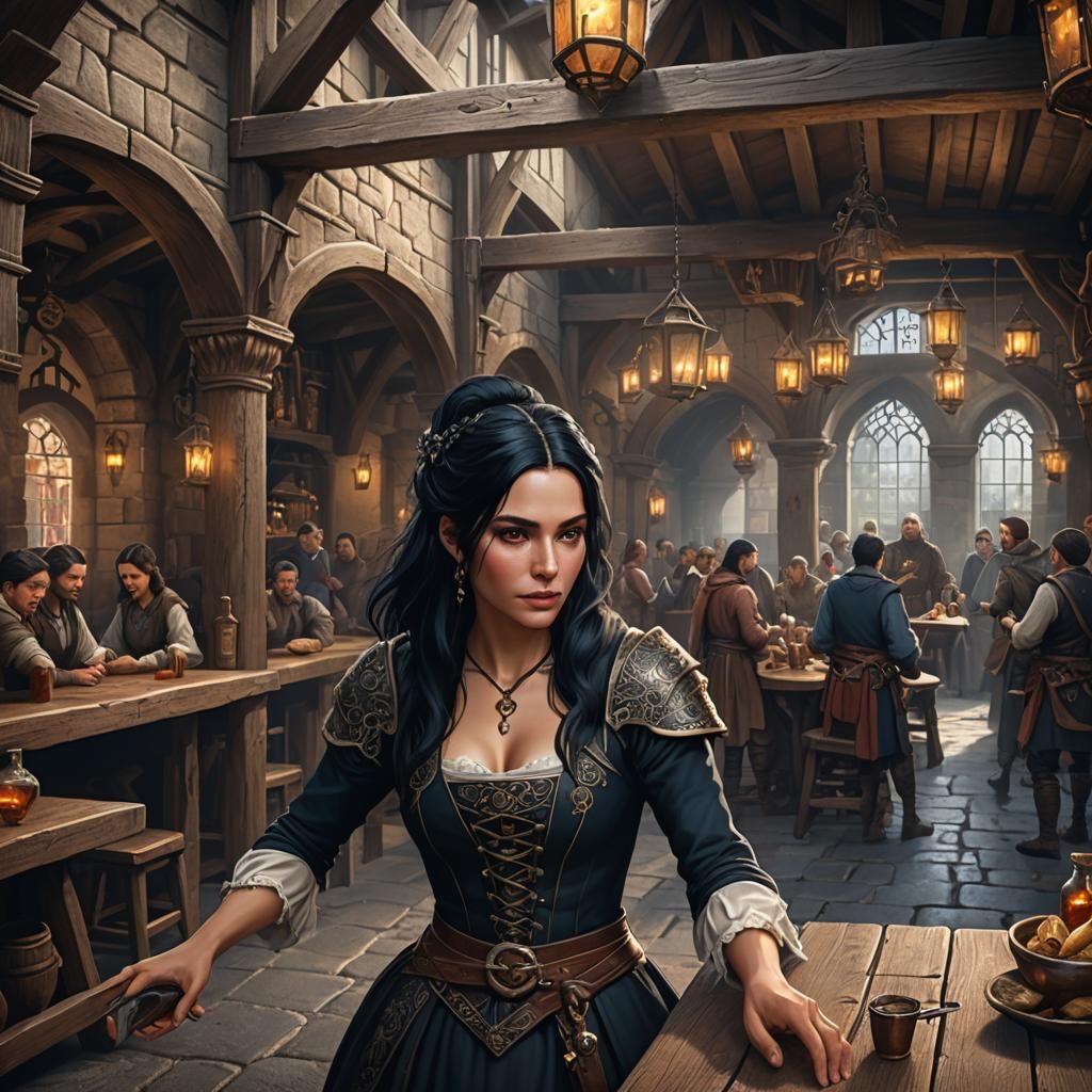 Medieval Tavern Lady in Detailed Fantasy Art