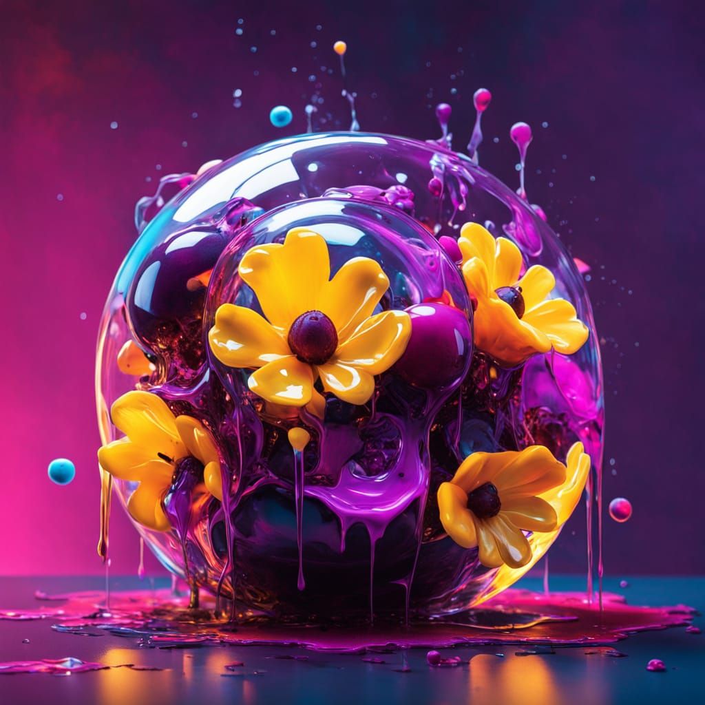 Surreal Transparent Machine Sculpture with Glowing Liquids