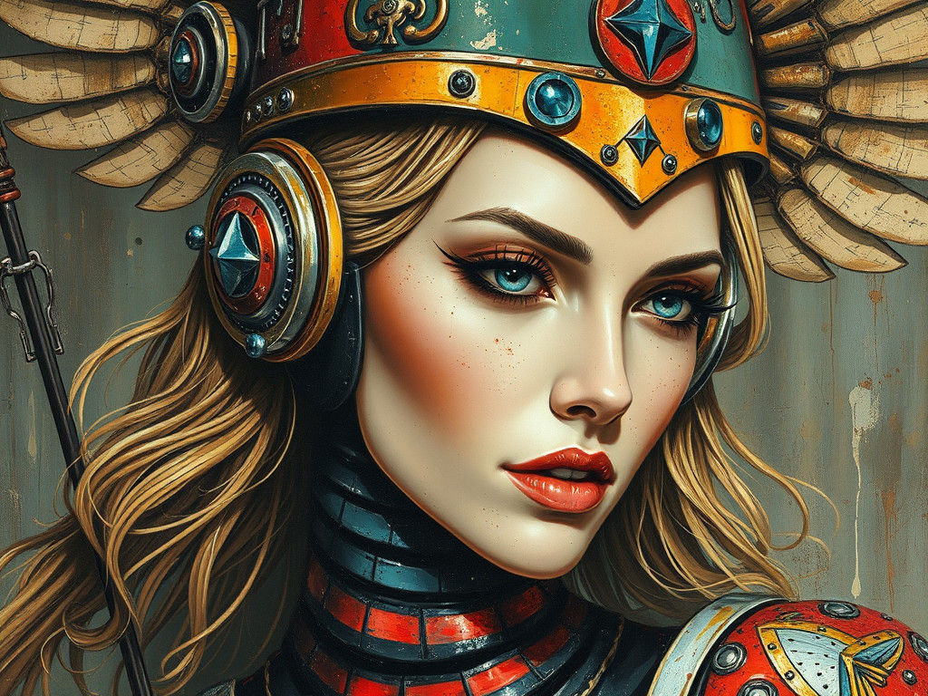 Valkyrie Commander in Klimt-Inspired Oil Gouache