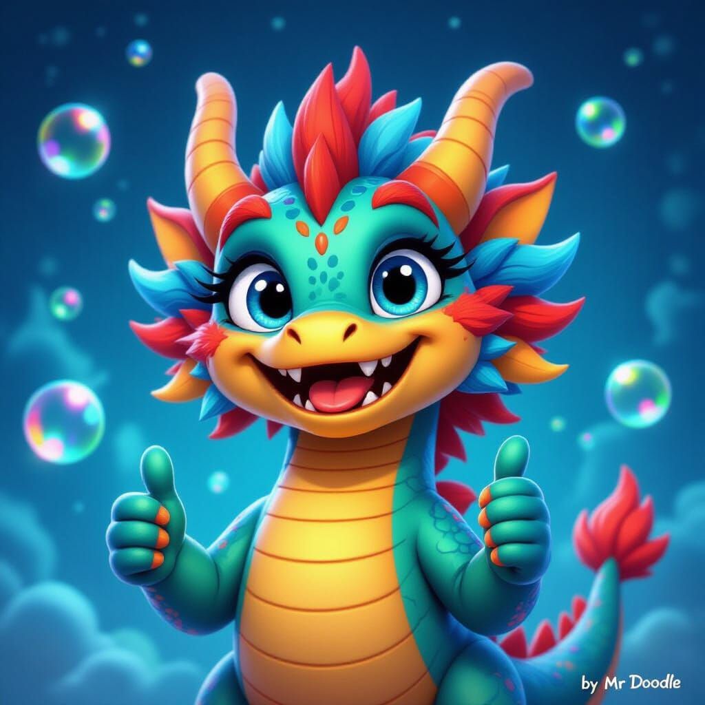 Pixar Style Dragon Creature in Solarpunk Space