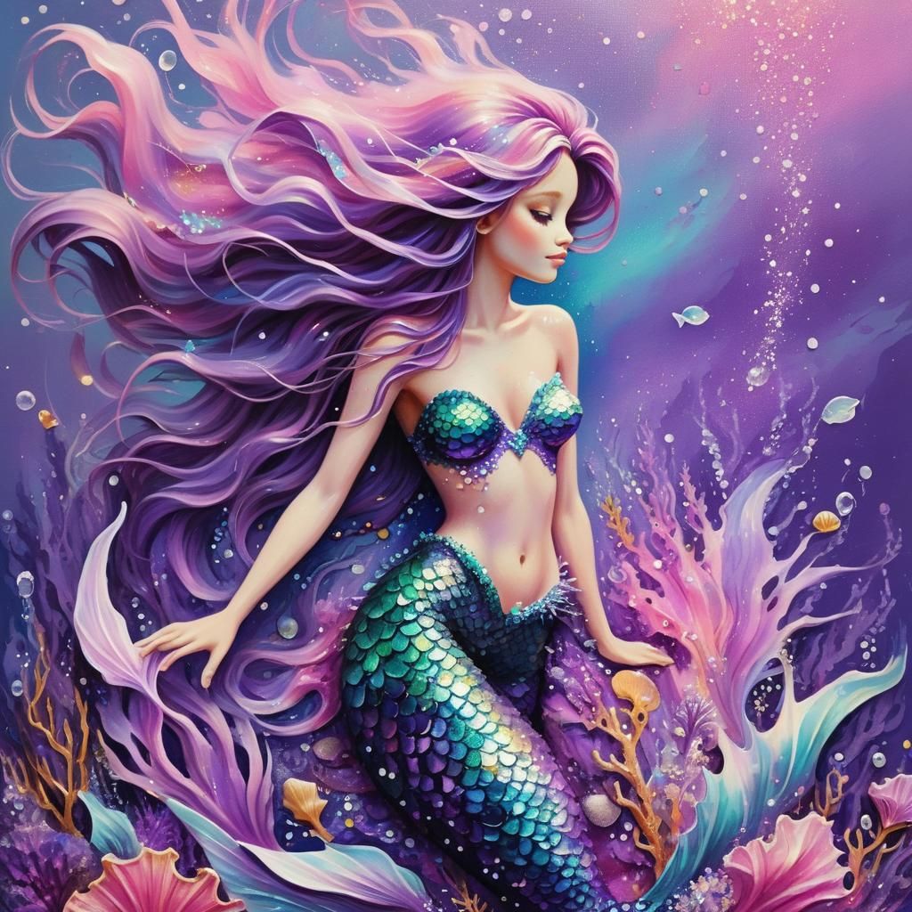Luminescent Mermaid in Glittering Sea: Matte Painting