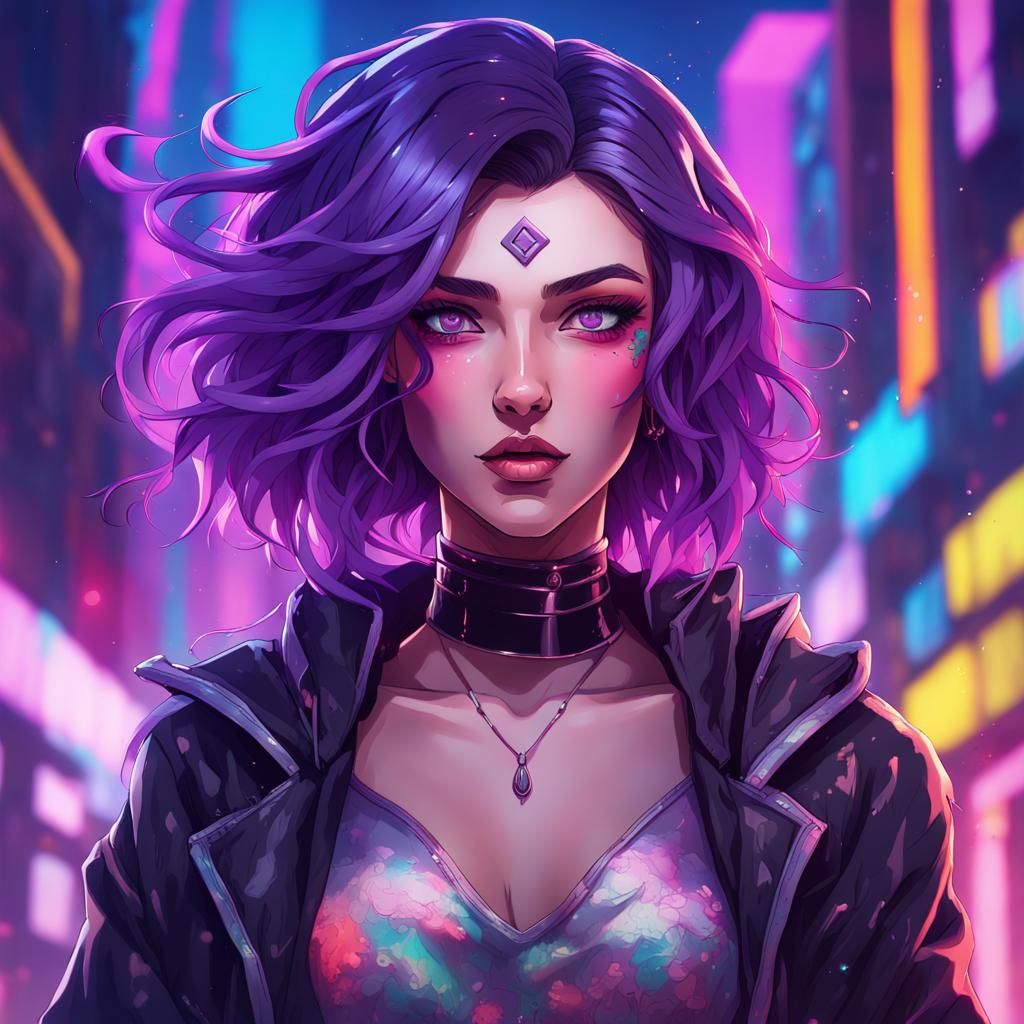 Villainous Magical Girl with Neon Background as Splash Art