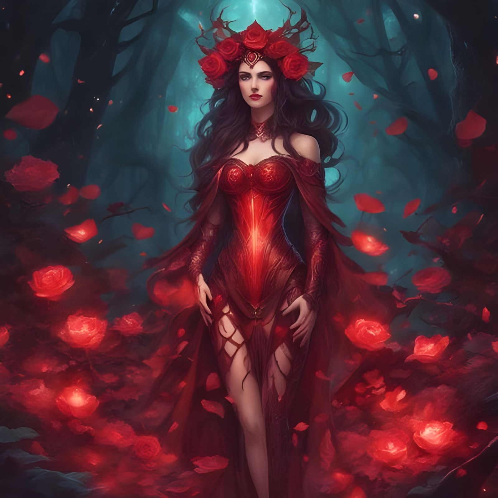 Bioluminescent Goddess in Magic Forest Portrait