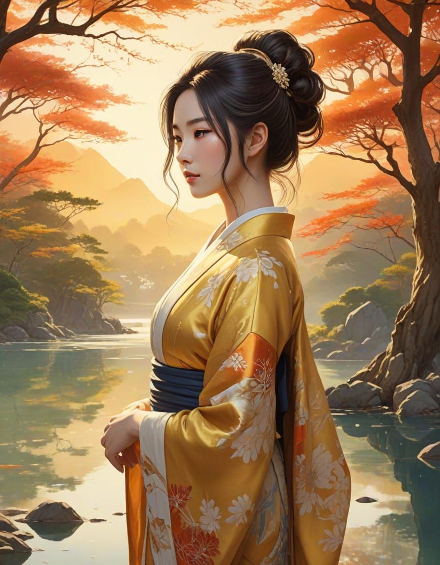 Ethereal Anime Goddess Embracing Balance by Serene Lake