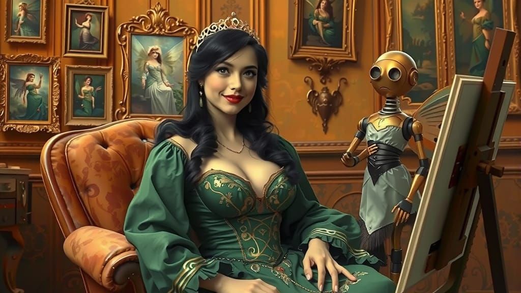 Fairy Painted by Robot in Retrofuturistic Style
