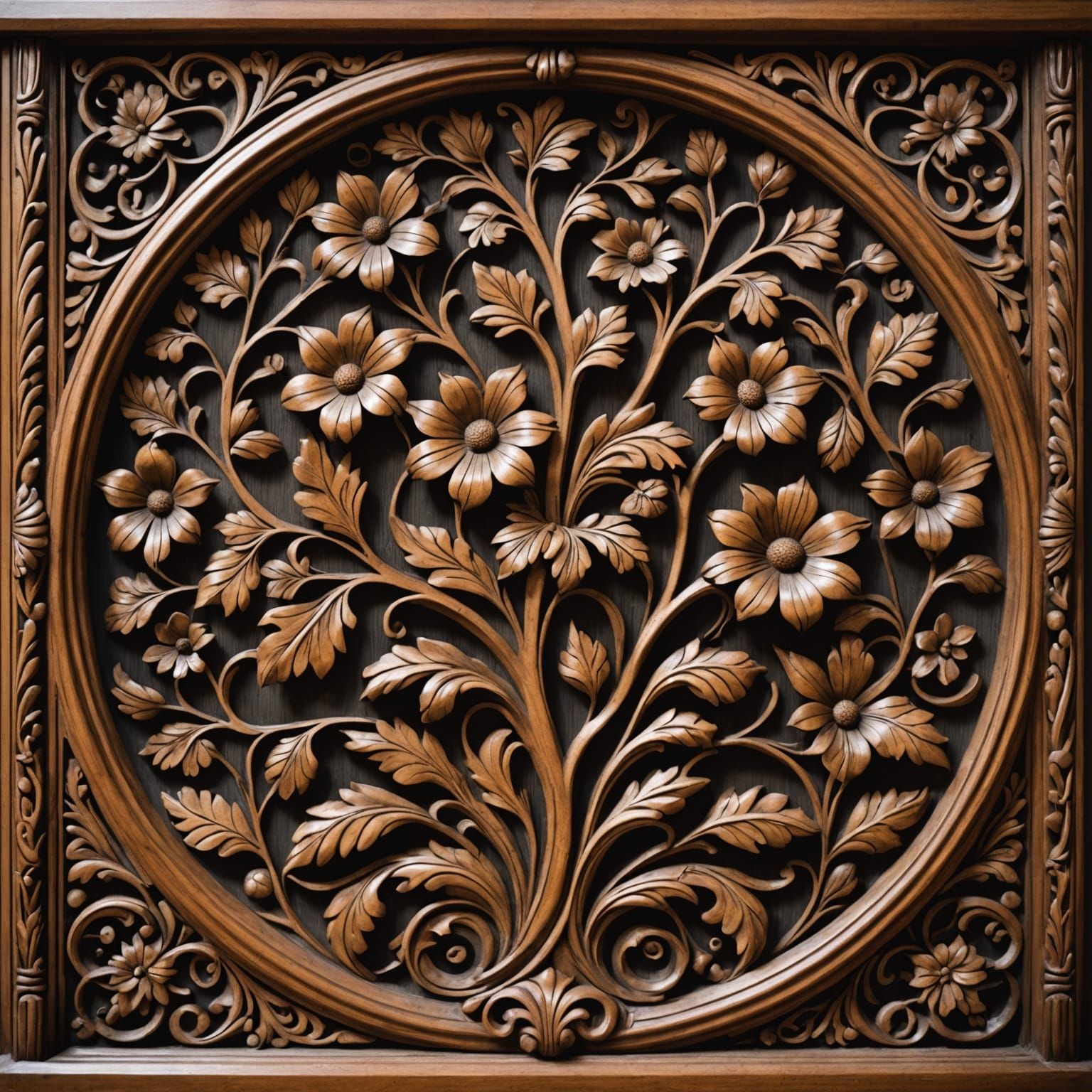 Ornate Woodwork Panel Forest Scene