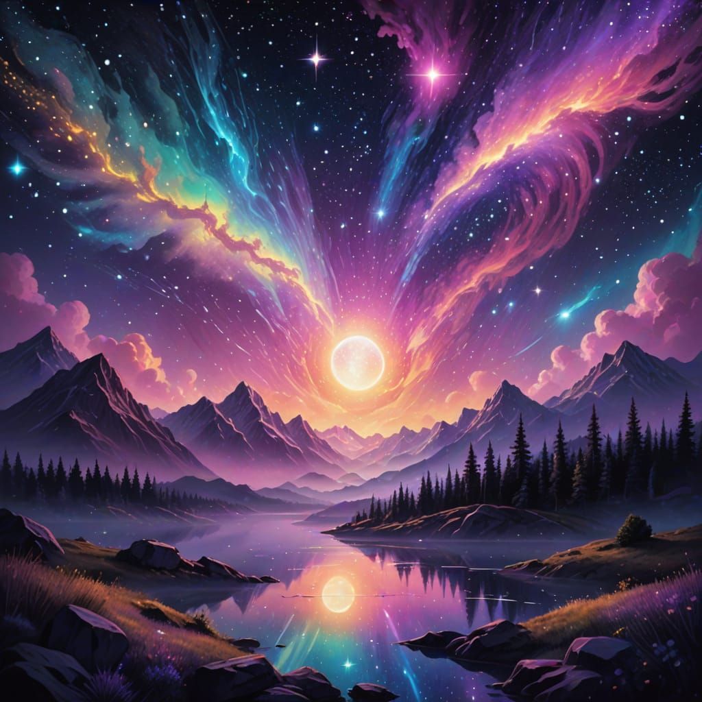 Ethereal Clockwork Celestial Dreamscape in Vibrant Hues