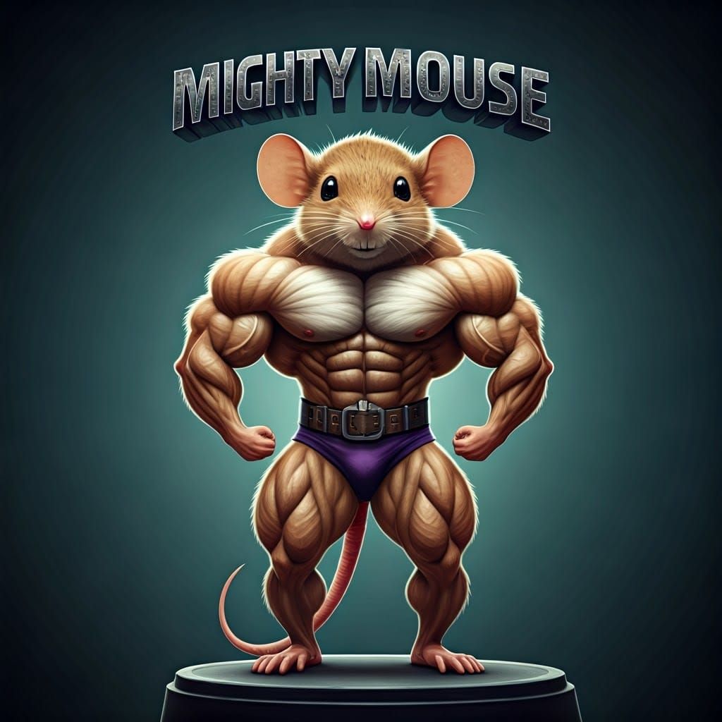 Mighty Muscular Mouse in Comic Book Style