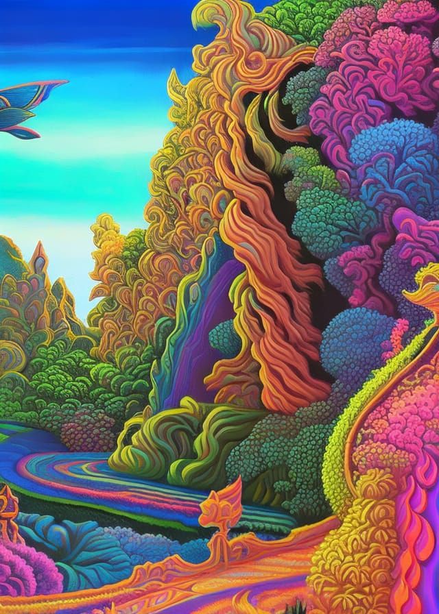 Cybernetic Puppy in Psychedelic, Detailed Digital Art