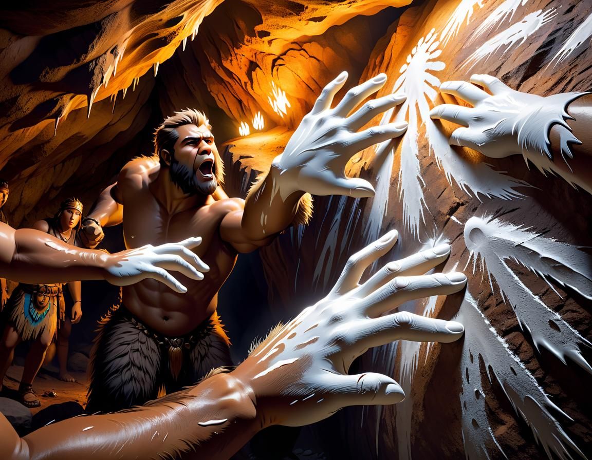 Cavebear Clan Creates Handprints: Hyperrealistic Concept Art