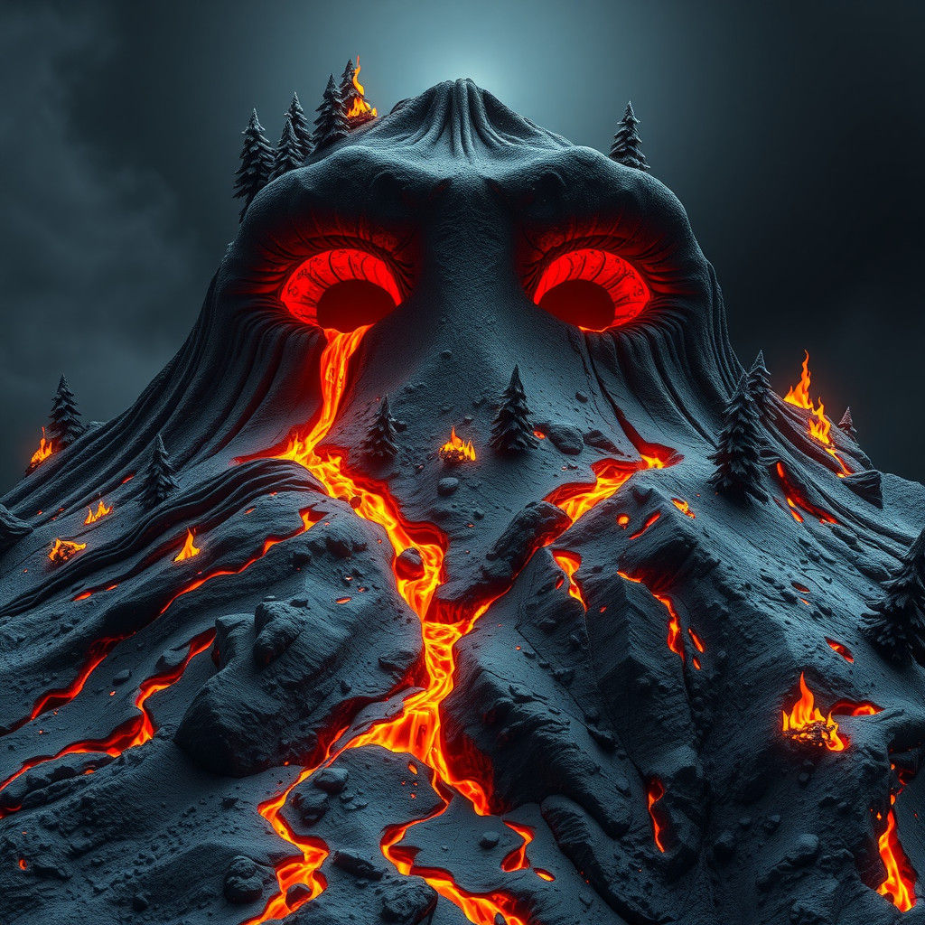 Surreal Volcanic Landscape with Burning Chrome Lava