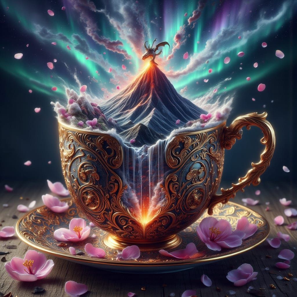 Dragon Teacup: Miniature Volcano Erupts Amidst Northern Ligh...