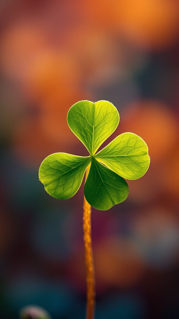 Detailed Four-Leaf Clover with Bokeh Background