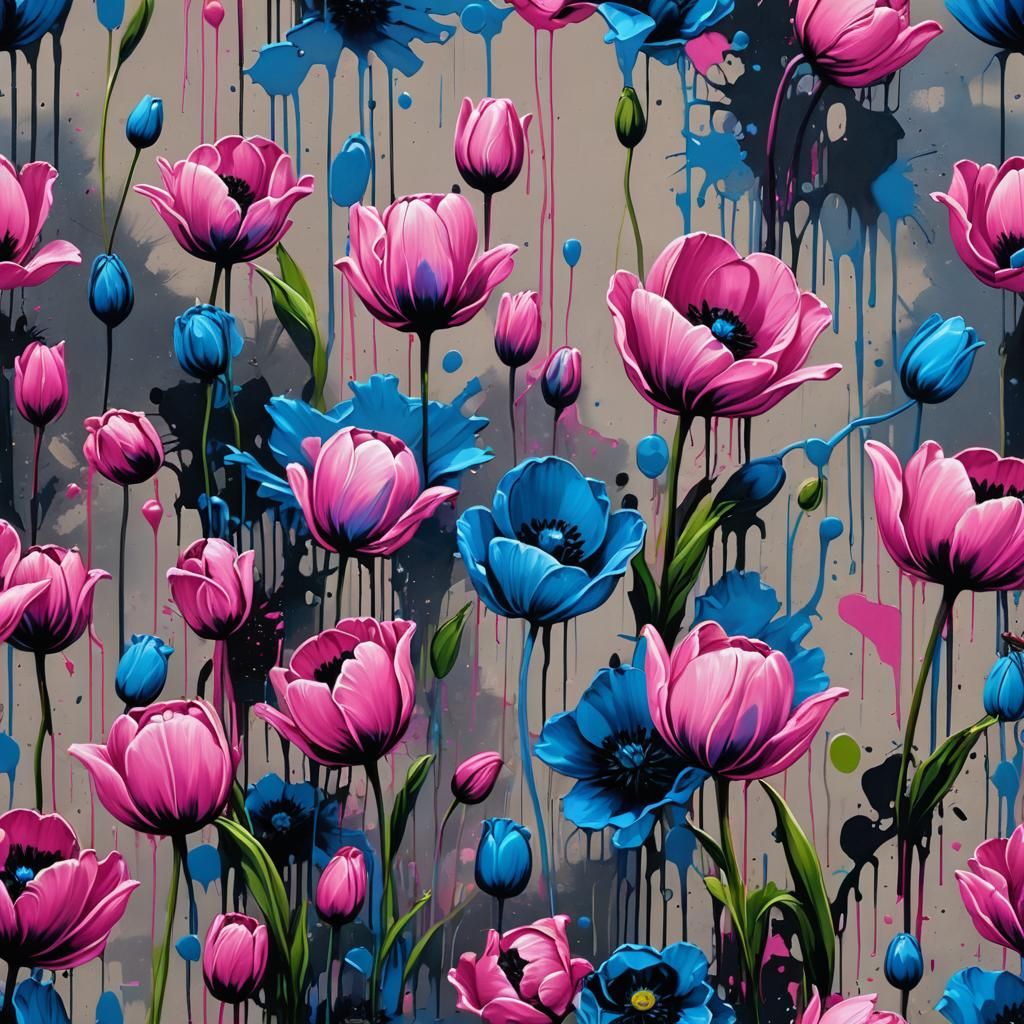 Vibrant Street Art Mural in High Contrast