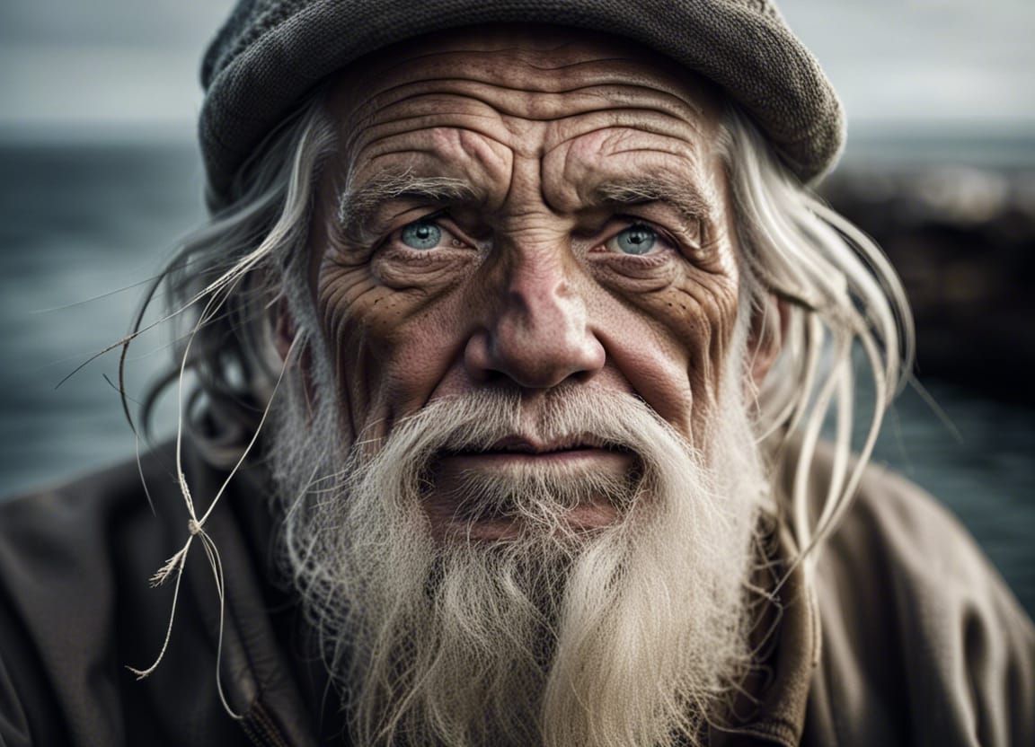 Portrait of a Confident Old Fisherman by the Sea