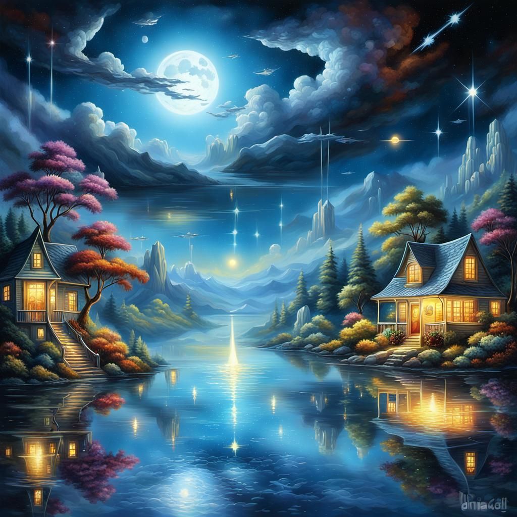 Epic Night Sky Reflecting Distant Galaxies