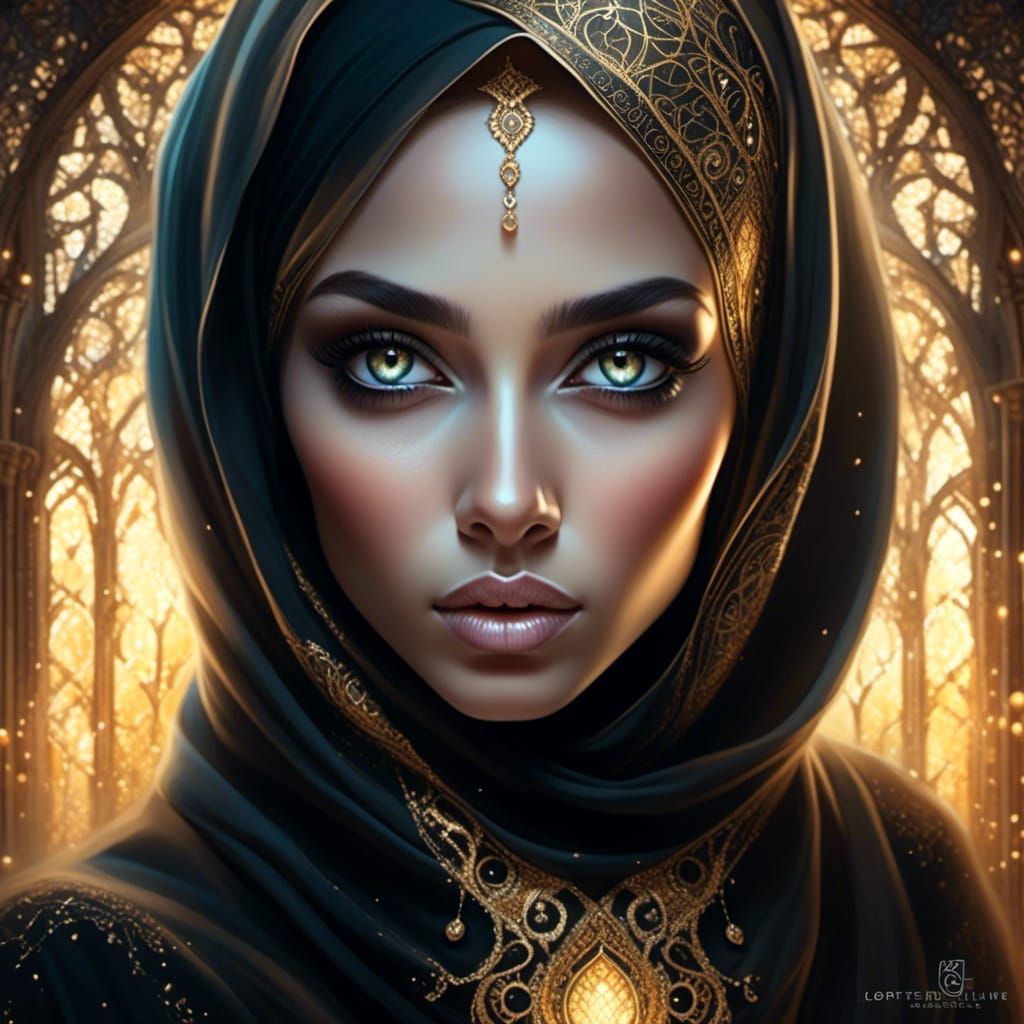 Woman in Hijab Portrait in Soft Pastel Style