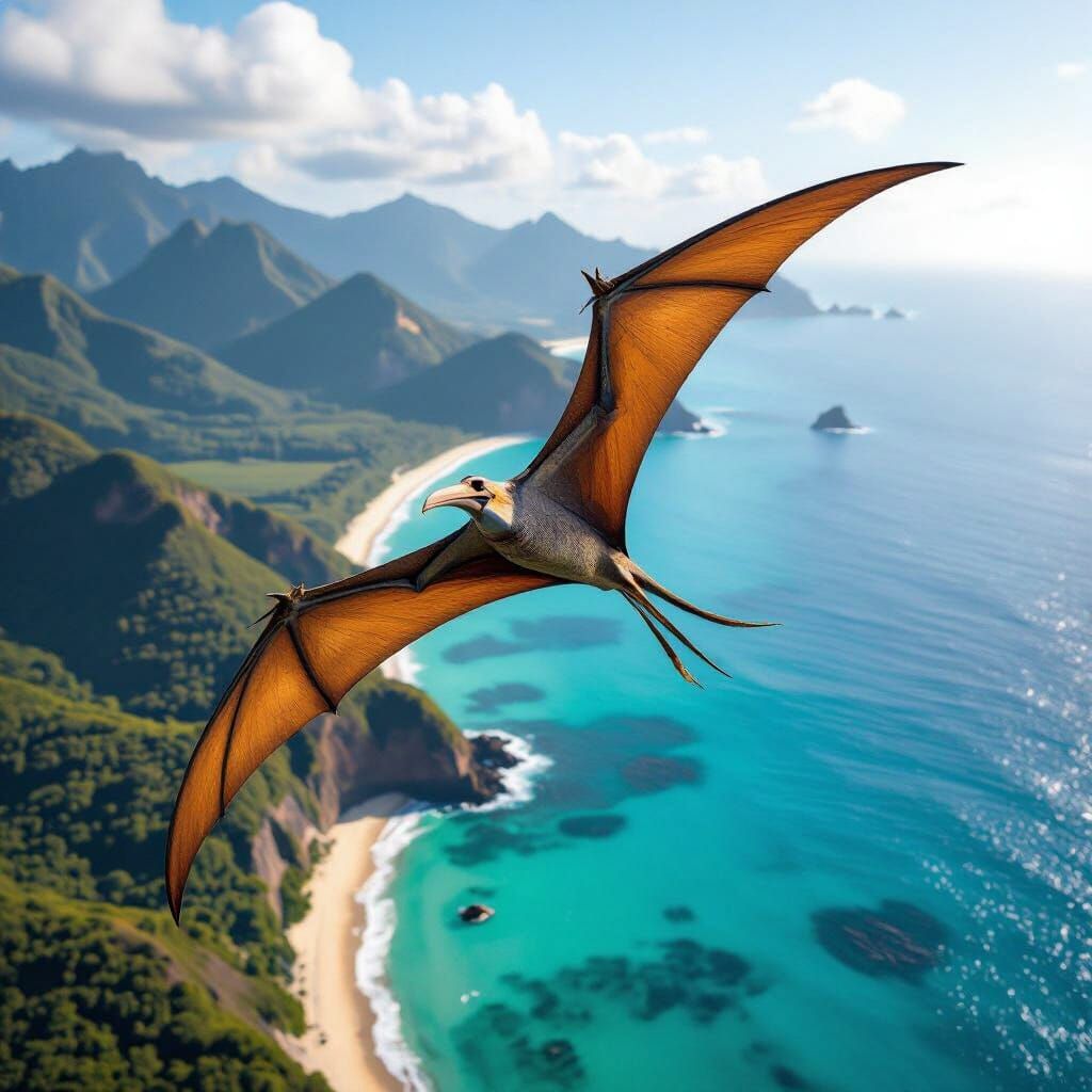 Pterodactyl Soaring Above Jurassic Coastline