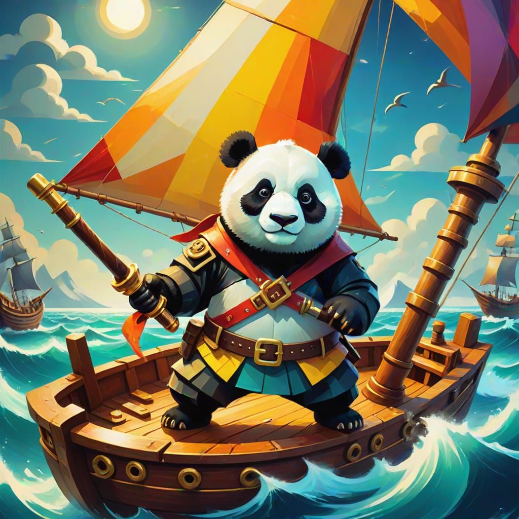 Panda Pirate on Treasure Hunt in Cubist Style