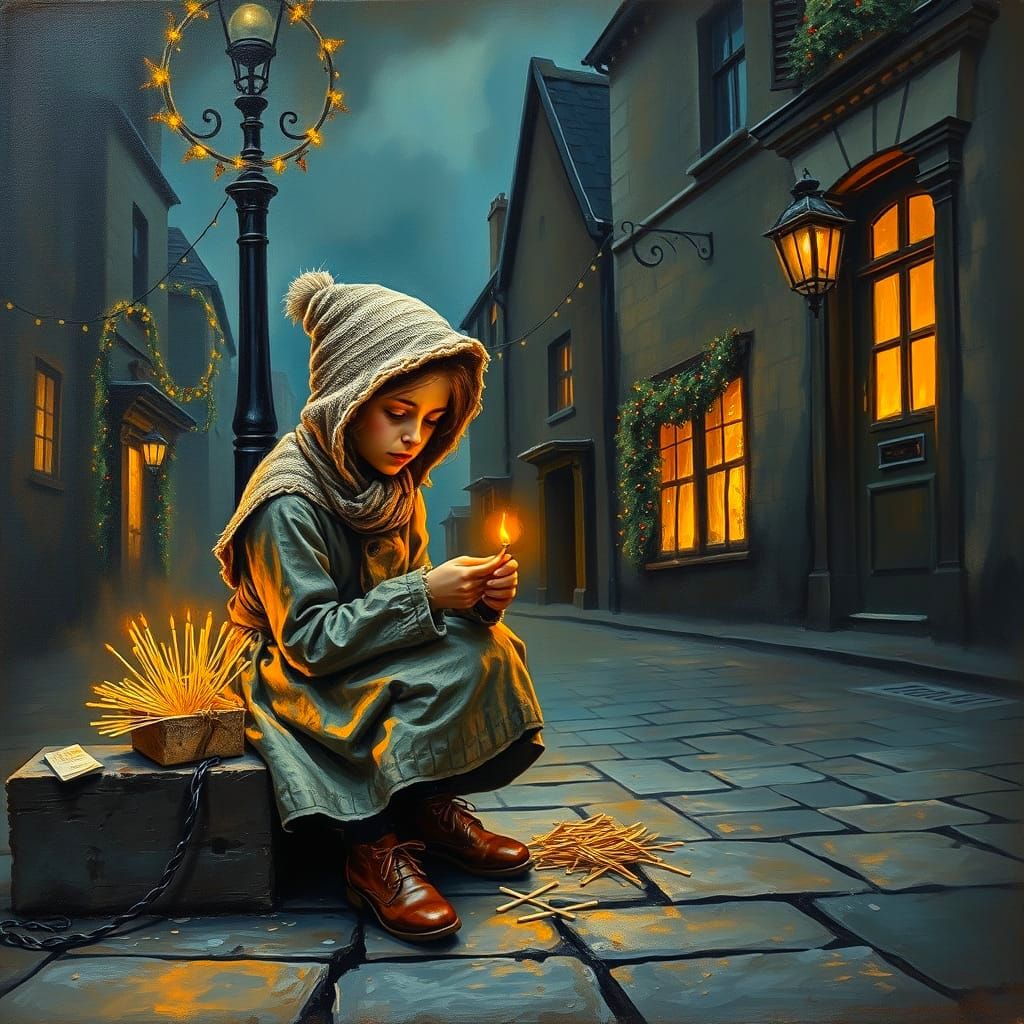 Victorian Girl Warms Herself with Matches: Surrealist Painti...