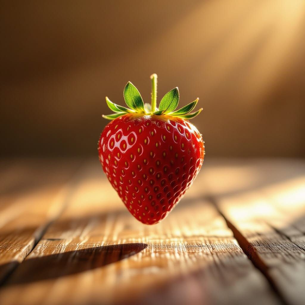 Levitating Strawberry Food Photography in Golden Light