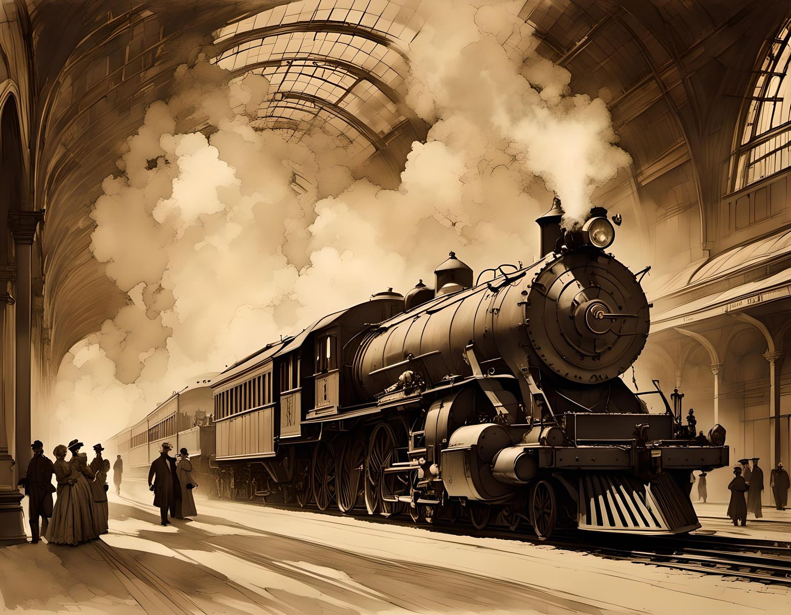 Vintage Train Station Poster in Art Nouveau Style