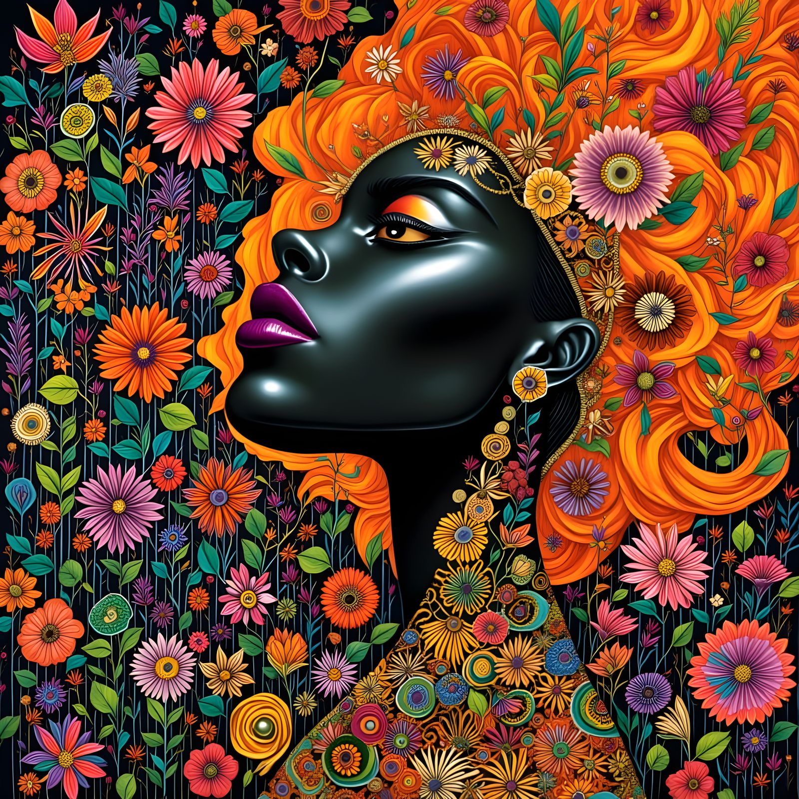 Surreal Portrait of a Black Woman with Elongated Neck