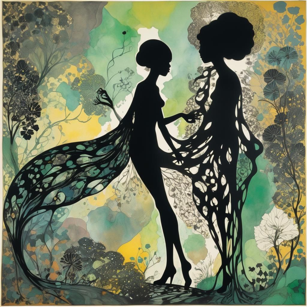 Elegant Silhouette in Art Nouveau Style