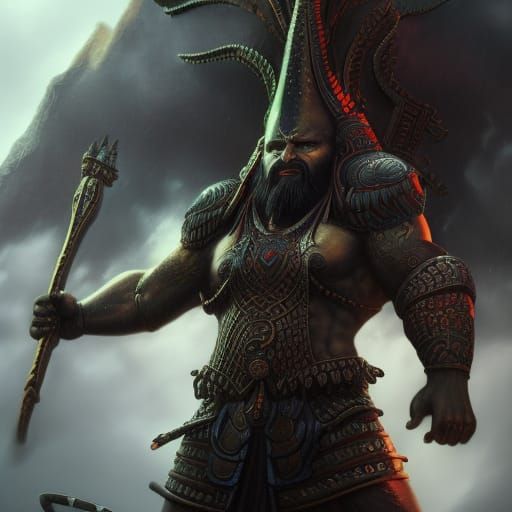 Babylonian God Marduk with Four Eyes in Matte Painting