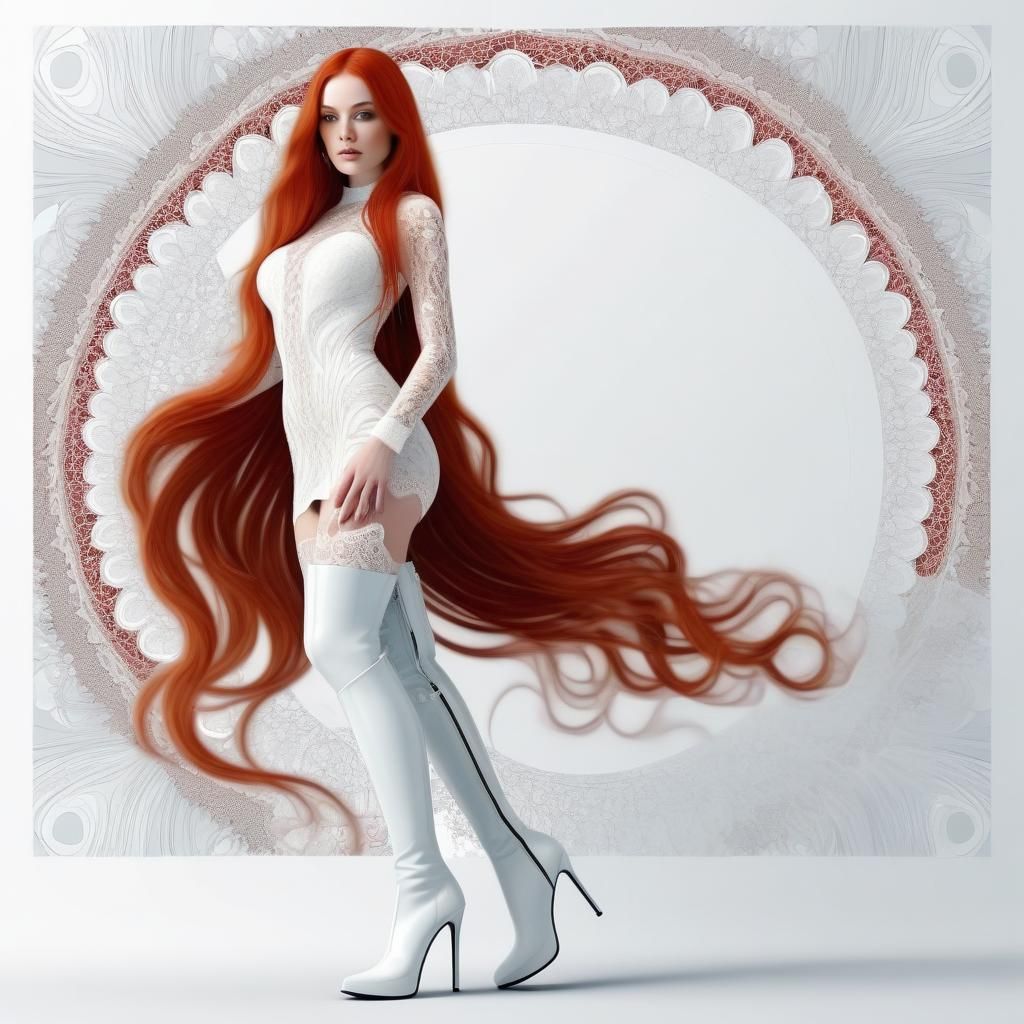 Woman in Lace Gown with Abstract Fractal Art
