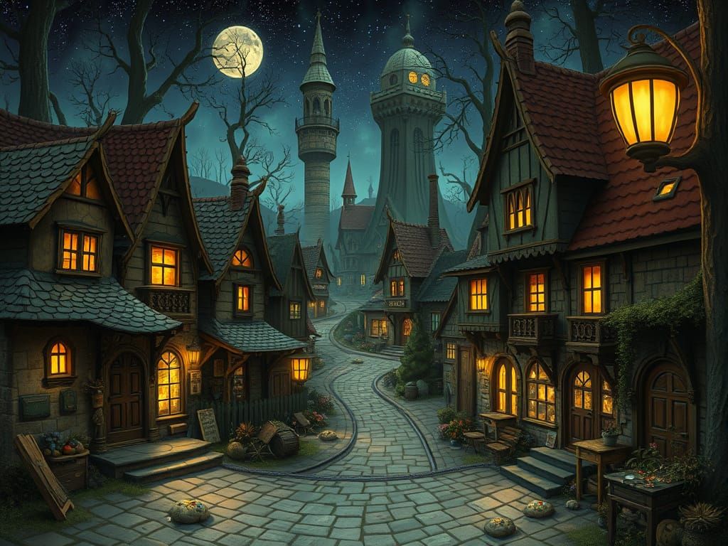 Mystical Village Inspired by Surreal Digital Art