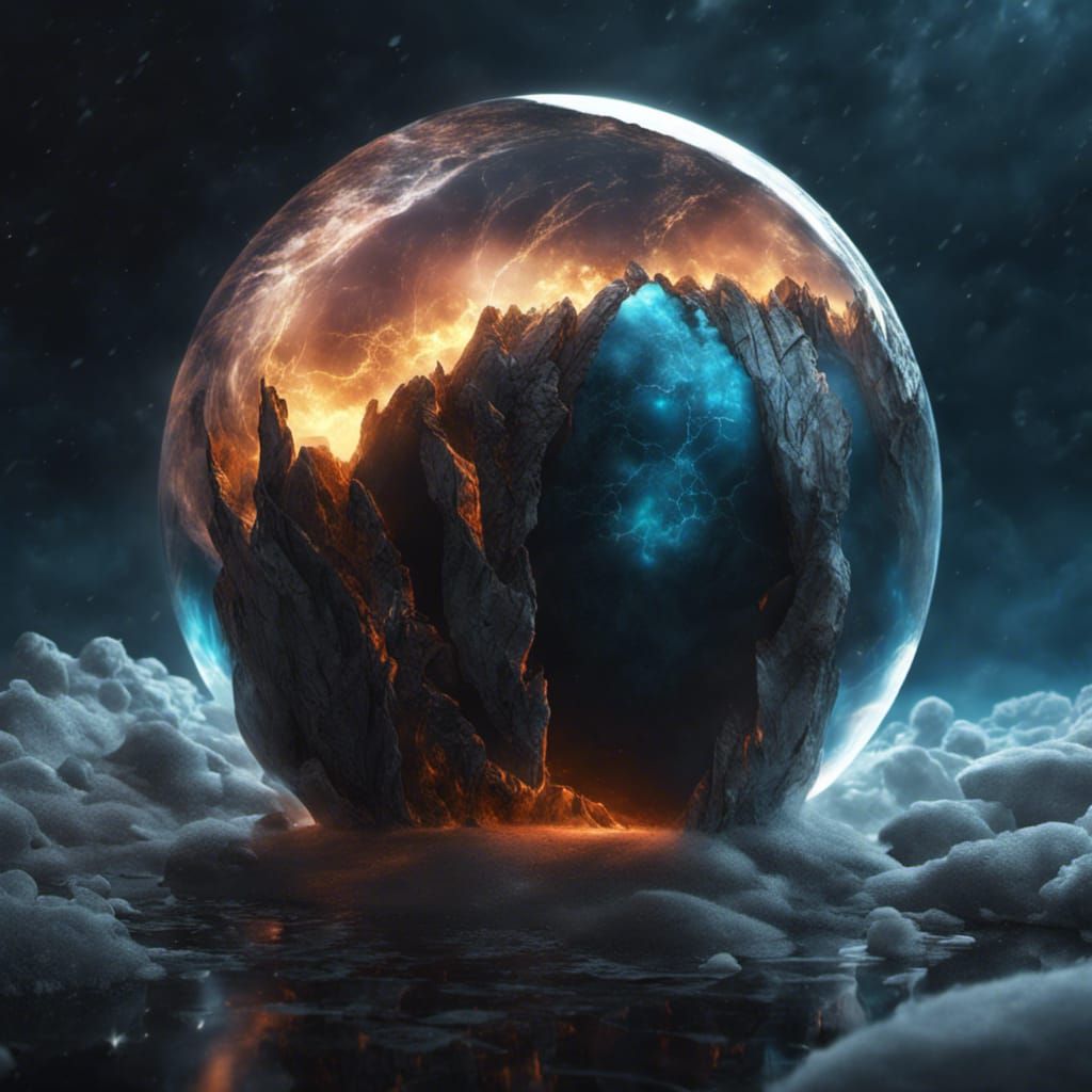 Black Lightning Pierces Glowing Glass Planet