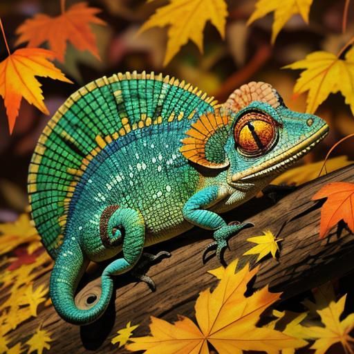 Chameleon Blends Seamlessly into Autumn Foliage