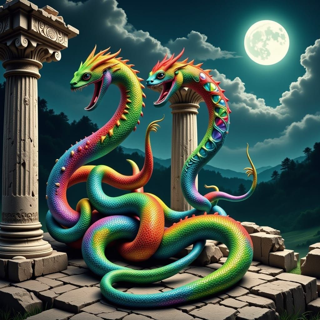 Serpent of Ancient Ruins in Vibrant Hues