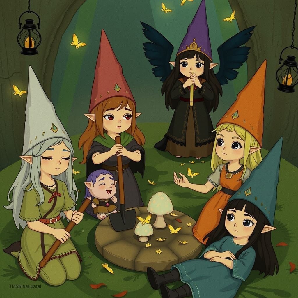 Gnome Sisters Friendship Ritual in Whimsical Glade