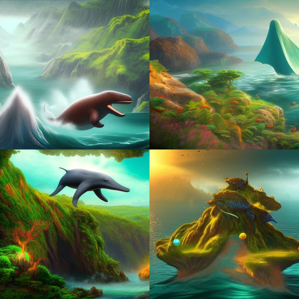 Green Teddy Bear Whale Leaps from Ocean