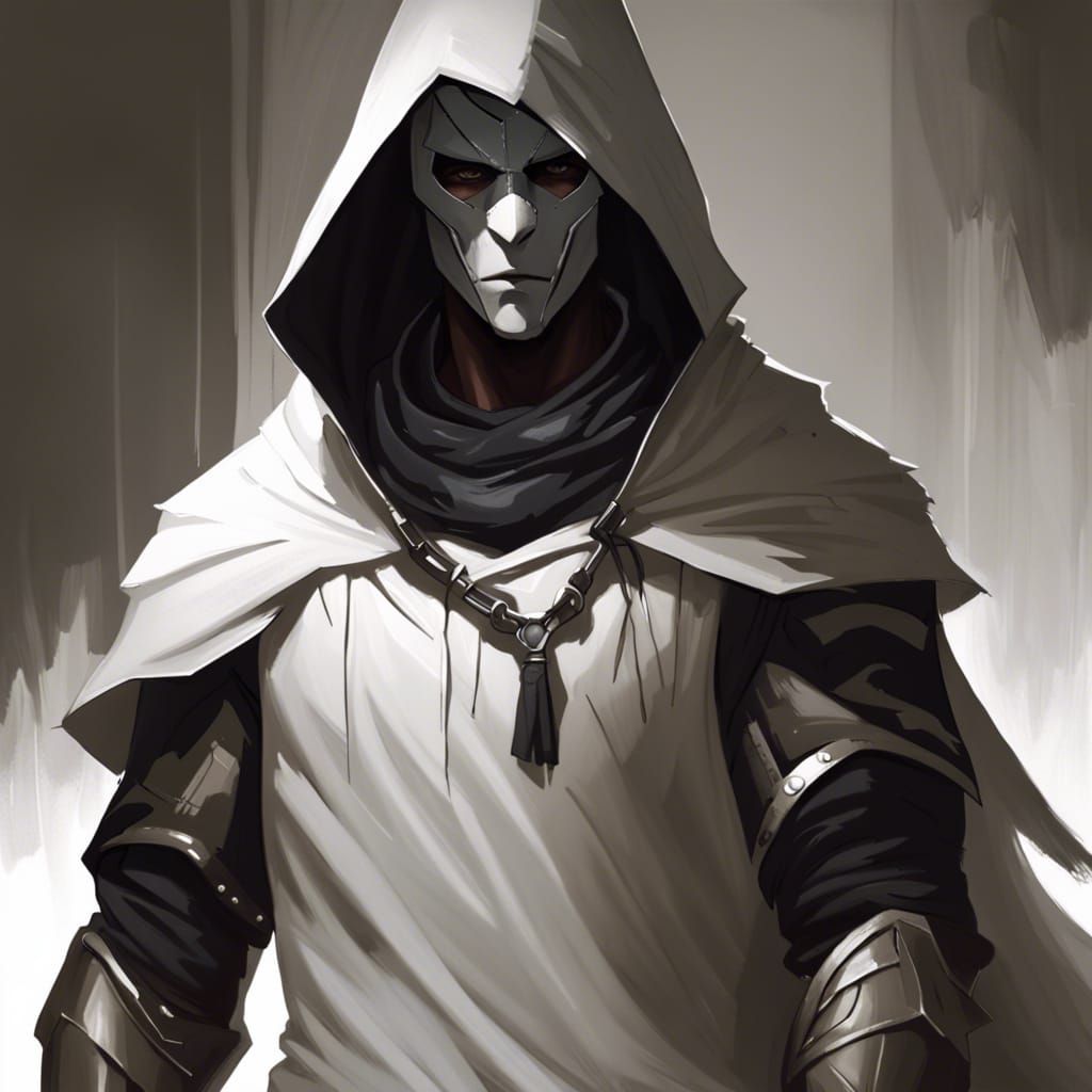 Paladin in White Mask: Black and White Portrait