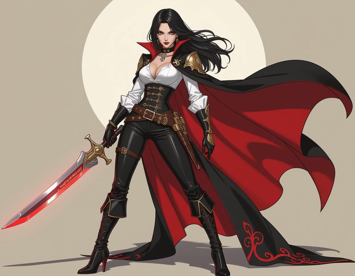 Vampire Pirate Woman with Sci-Fi Cutlass in Anime Style