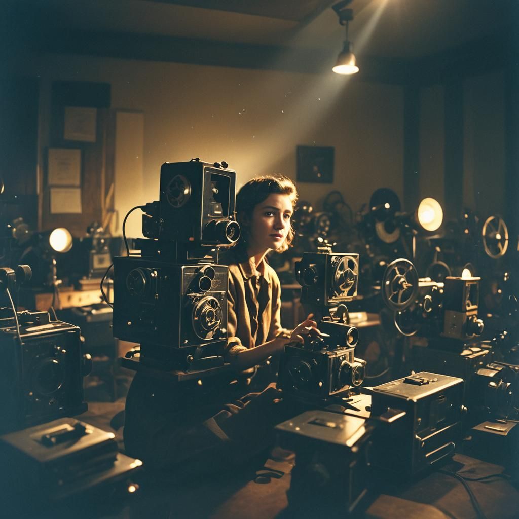 Nostalgic Film Still of Person Surrounded by Film