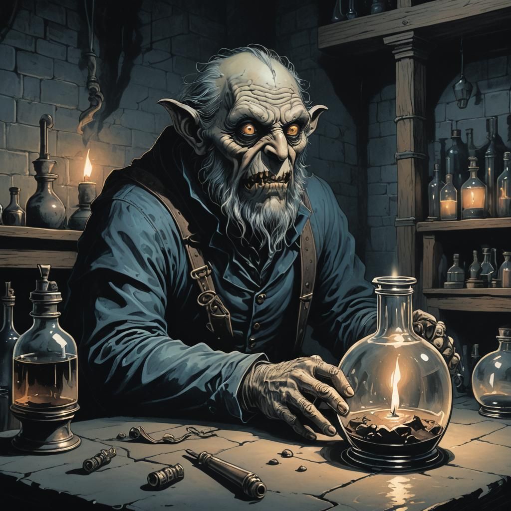 Gothic Homunculus Emerges in Alchemist's Lab