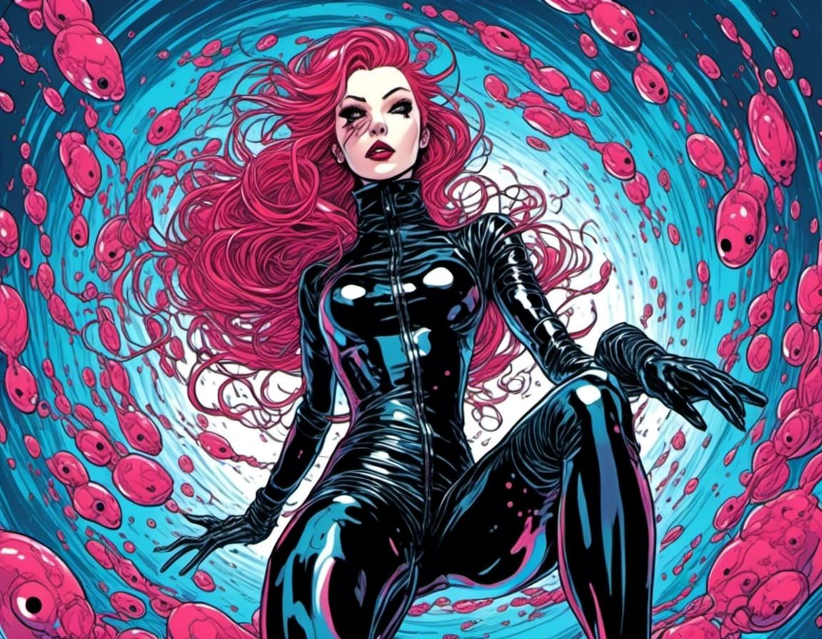 Hypnotized Woman in Latex Catsuit, Comic Art